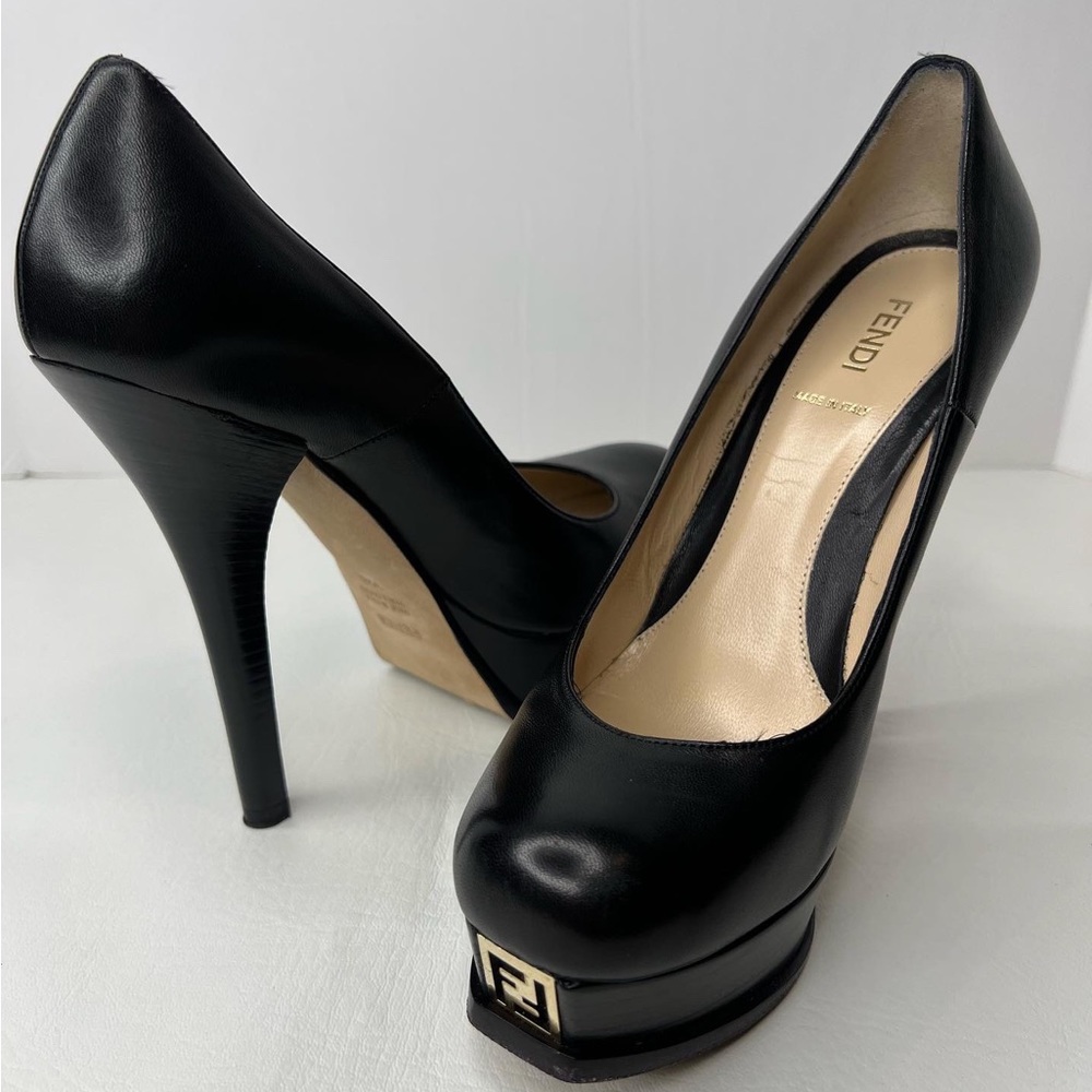 Fendi Decolette Nappa Nero Black Leather Platform heels  39.5 / 9.5
